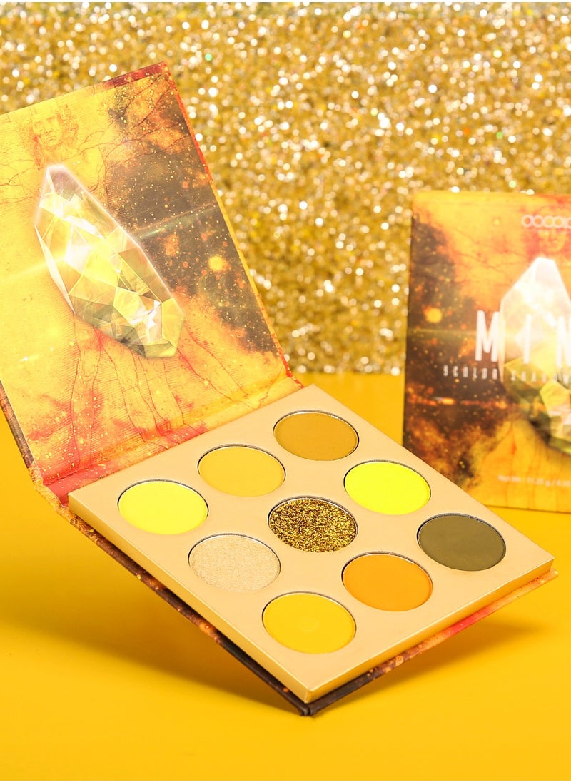 Eyeshadow Palette 9 Colors Yellow Pearlescent Gemstone Shadow Palette Highly Pigmented Mattes Shimmers Naked Smokey Glitter Cream Colorful Powder Blendable Long Lasting Waterproof Makeup Palette