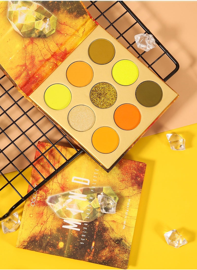 Eyeshadow Palette 9 Colors Yellow Pearlescent Gemstone Shadow Palette Highly Pigmented Mattes Shimmers Naked Smokey Glitter Cream Colorful Powder Blendable Long Lasting Waterproof Makeup Palette