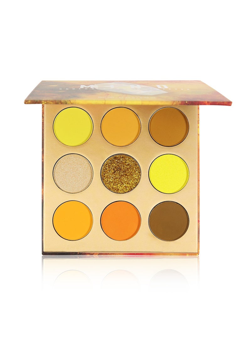 Eyeshadow Palette 9 Colors Yellow Pearlescent Gemstone Shadow Palette Highly Pigmented Mattes Shimmers Naked Smokey Glitter Cream Colorful Powder Blendable Long Lasting Waterproof Makeup Palette