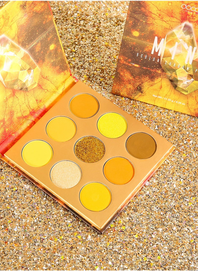 Eyeshadow Palette 9 Colors Yellow Pearlescent Gemstone Shadow Palette Highly Pigmented Mattes Shimmers Naked Smokey Glitter Cream Colorful Powder Blendable Long Lasting Waterproof Makeup Palette