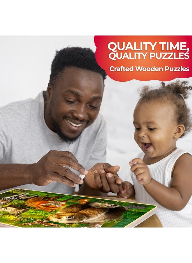 4Set Puzzles For Kids Ages 4-6 - 24 Pcs Wooden Toddler Realistic Montessori Puzzles Ages 3-5 - Wild Animals Africa Ocean Farm Learning Games For Boys And Girls 4-8 Year Olds