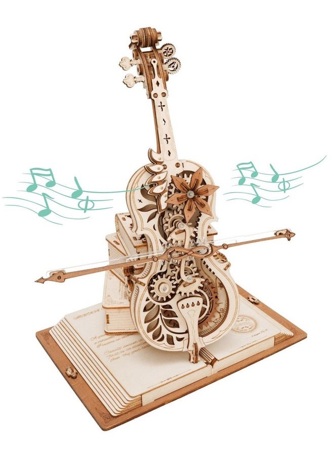 3D Puzzles For Adults 1:5 Scale Cello Model Kit With Base 199Pcs Wooden Music Box Building Kit Desk Gift For Men Women Hobby For Adults