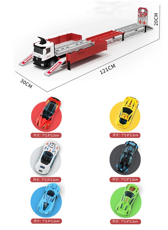 Race Car Track Toy Truck Toy with Slots & Foldable Race Tracks Transport Car Carrier Toy for Toddlers Cars Toy Set Container Truck Toy battery inside with 8 Alloy Cars Vehicles Toy Set for 3+ Kids Boys Girls