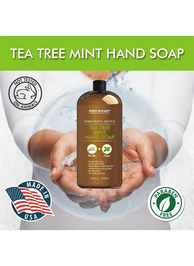 Tea Tree Mint Hand Soap - Liquid Hand Soap With Peppermint, Jojoba & Coconut Oil Multipurpose Liquid Soap Natural Bathroom Soap & Liquid Hand Wash - 16 Oz