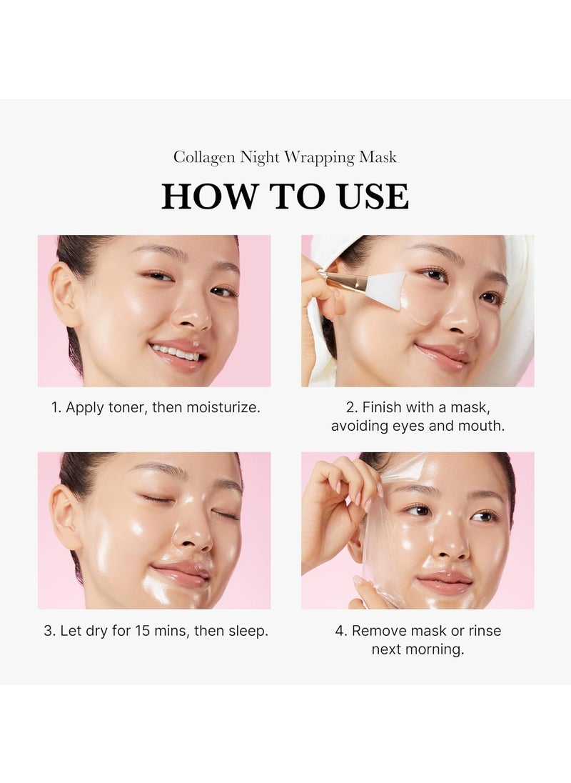 Collagen Overnight Wrapping Peel Off Facial Mask Pack - Elasticity & Hydration Care, Reduces Sagging & Dullness - Hydrolyzed Collagen For Glowing Skin - Korean Skin Care, 2.53 fl.oz