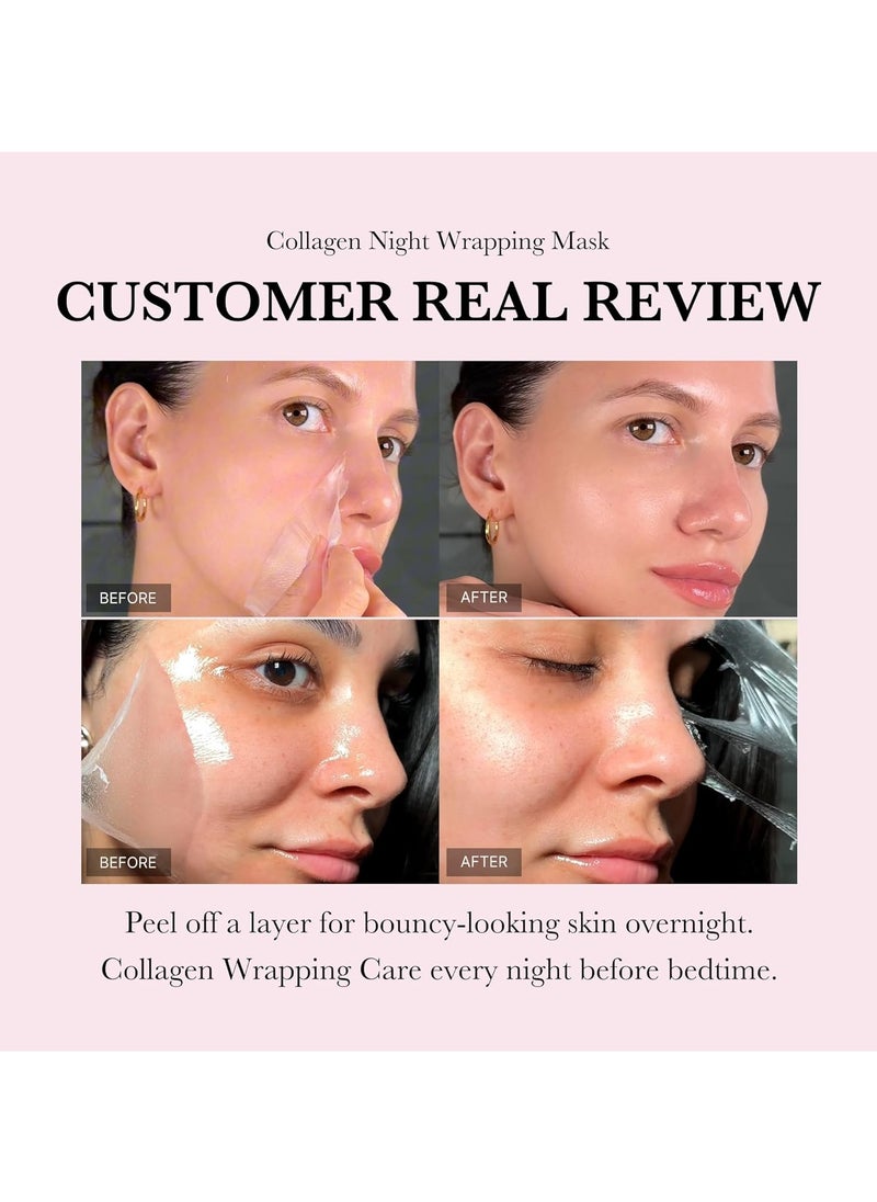 Collagen Overnight Wrapping Peel Off Facial Mask Pack - Elasticity & Hydration Care, Reduces Sagging & Dullness - Hydrolyzed Collagen For Glowing Skin - Korean Skin Care, 2.53 fl.oz