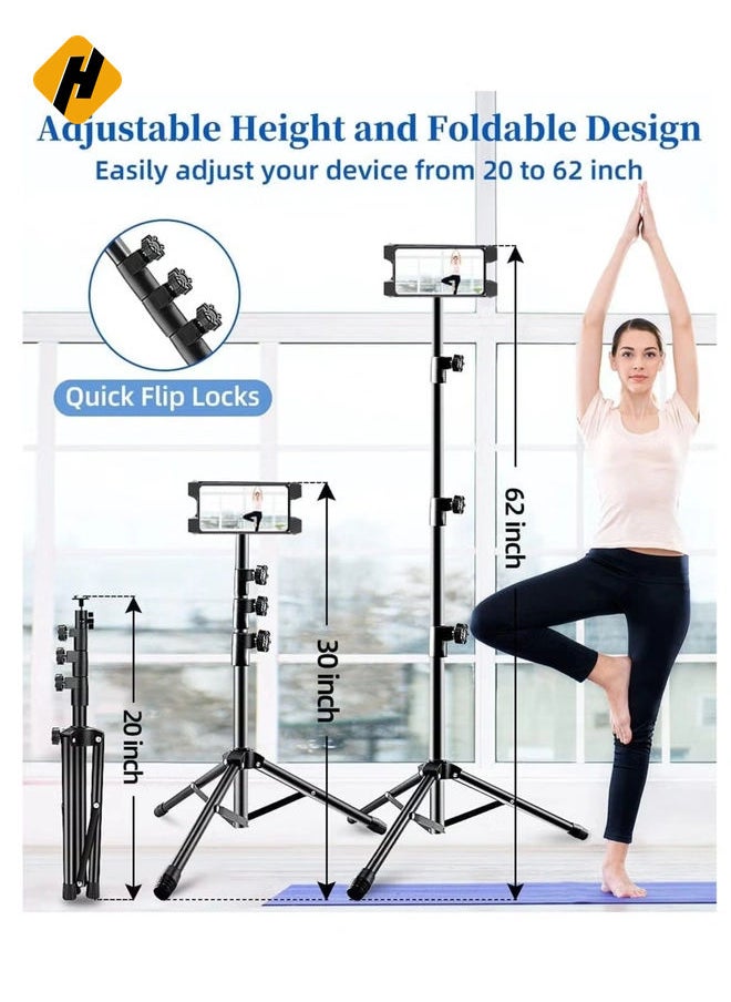 Tablet Stand Holder, iPad Tripod Floor Holder with Height Adjustable, 360 Rotating Cell Phone Stand for Video Recording, Compatible with iPad Pro, Mini, Air, iPhone and 4.7-13