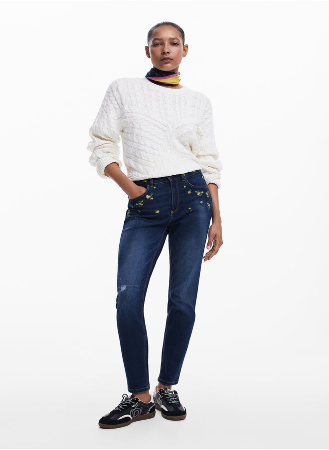 Floral Denim Pants