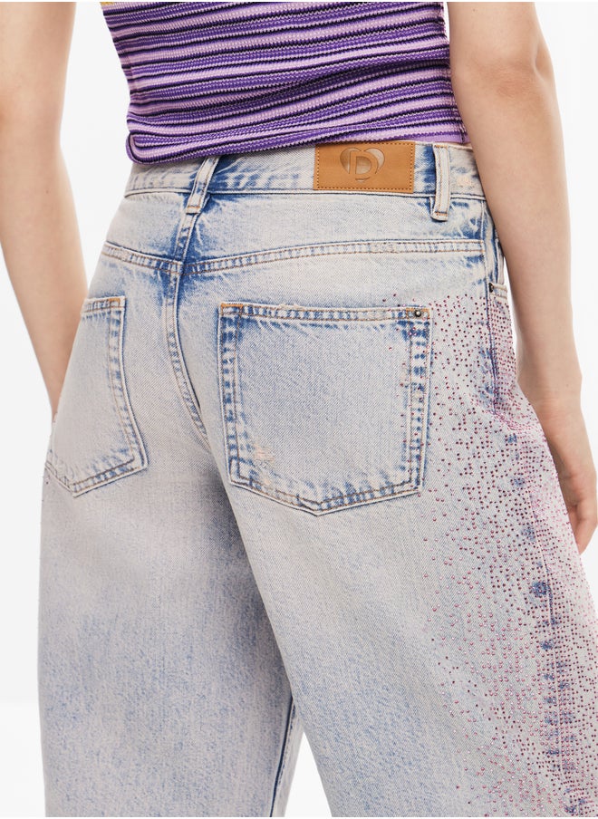 Straight Jeans With Rhinestones