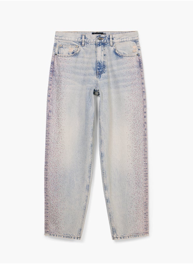 Straight Jeans With Rhinestones