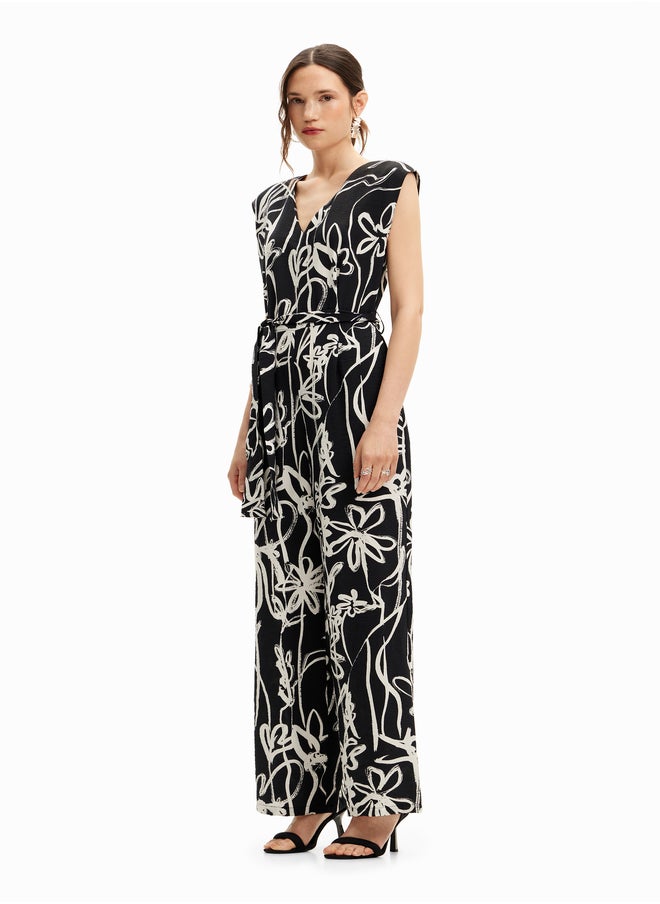Long Jumpsuit With Illustrated Flowers
