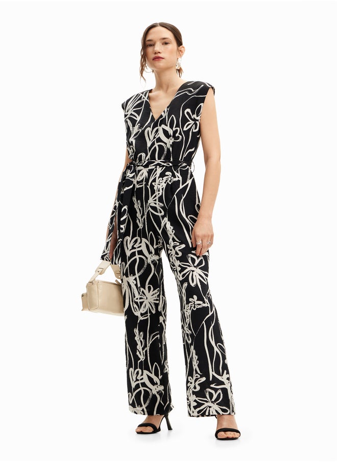 Long Jumpsuit With Illustrated Flowers