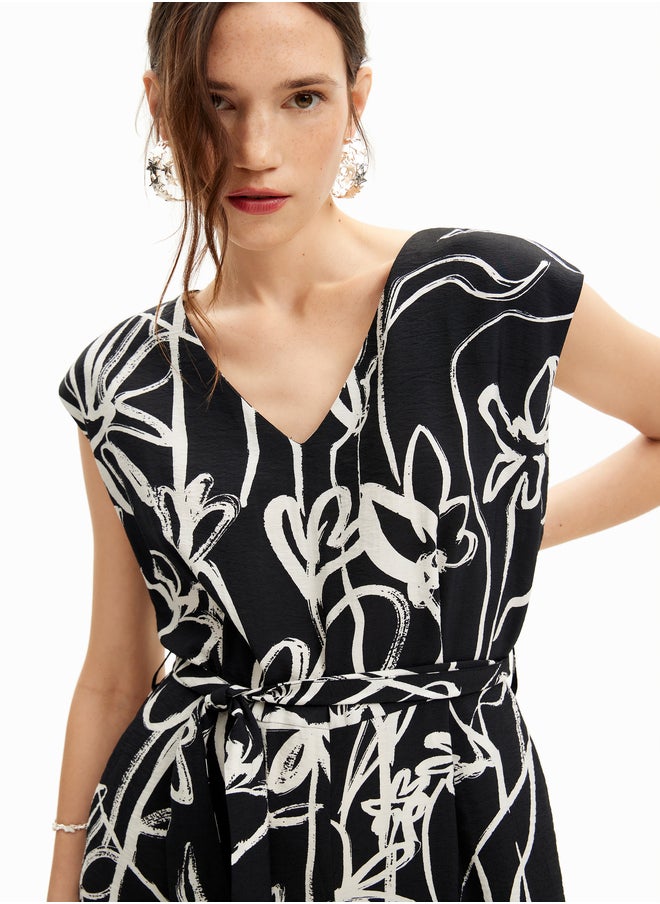 Long Jumpsuit With Illustrated Flowers