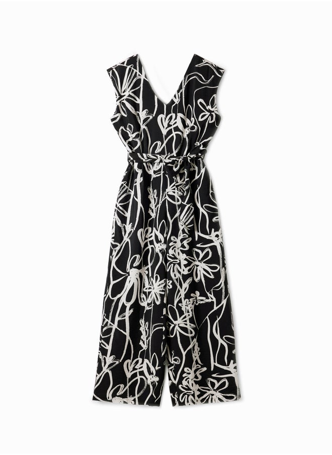 Long Jumpsuit With Illustrated Flowers
