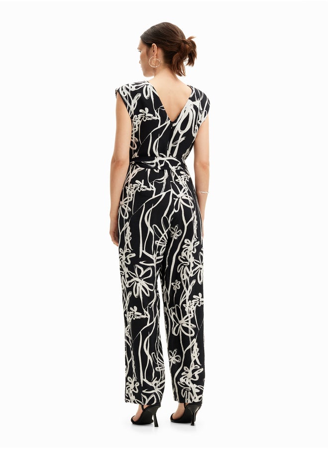Long Jumpsuit With Illustrated Flowers