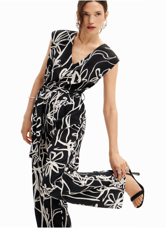 Long Jumpsuit With Illustrated Flowers