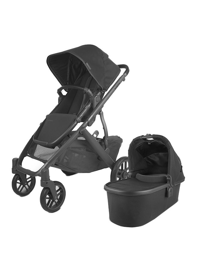 Vista V2 Stroller Convertible Single - To - Double System/Bassinet, Toddler Seat, Bug Shield, Rain Shield, And Storage Bag Included/Jake (Charcoal/Carbon Frame/Black Leather)