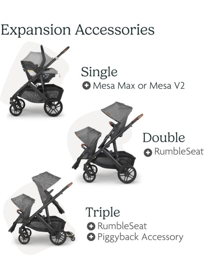 Vista V2 Stroller Convertible Single - To - Double System/Bassinet, Toddler Seat, Bug Shield, Rain Shield, And Storage Bag Included/Jake (Charcoal/Carbon Frame/Black Leather)