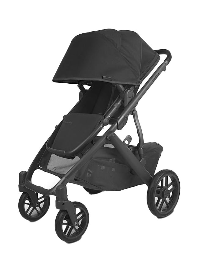 Vista V2 Stroller Convertible Single - To - Double System/Bassinet, Toddler Seat, Bug Shield, Rain Shield, And Storage Bag Included/Jake (Charcoal/Carbon Frame/Black Leather)