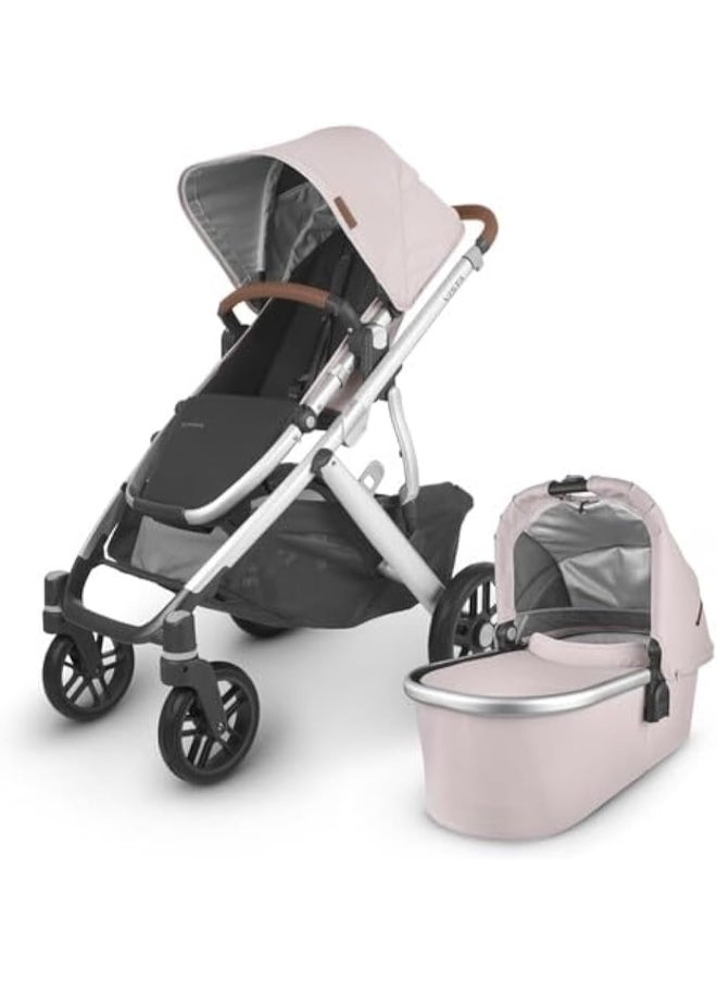 Vista V2 Convertible Stroller Alice Dusty Pink With Silver Frame And Saddle Leather, Adaptable Double Stroller For Growing Families