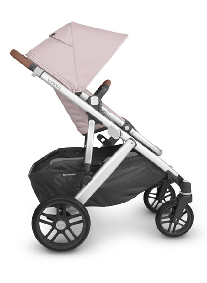 Vista V2 Convertible Stroller Alice Dusty Pink With Silver Frame And Saddle Leather, Adaptable Double Stroller For Growing Families