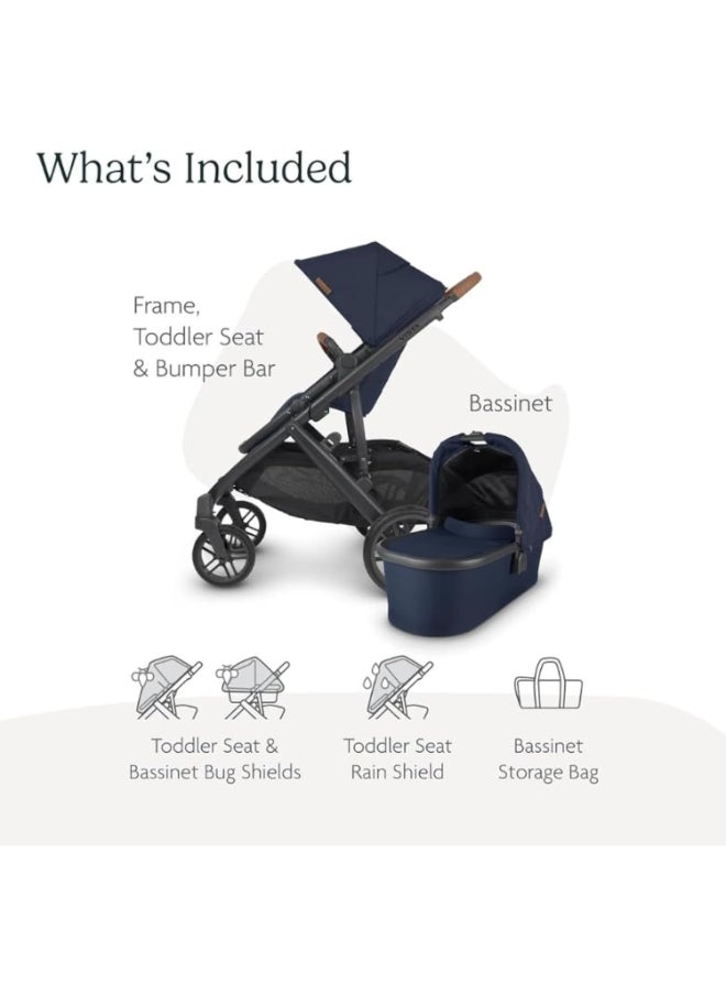 Vista V2 Convertible Stroller Noanavy With Carbon Frame And Saddle Leather Travel - Friendly Double Stroller With Upf 50+ Sunshade And Shock - Absorbing Suspension