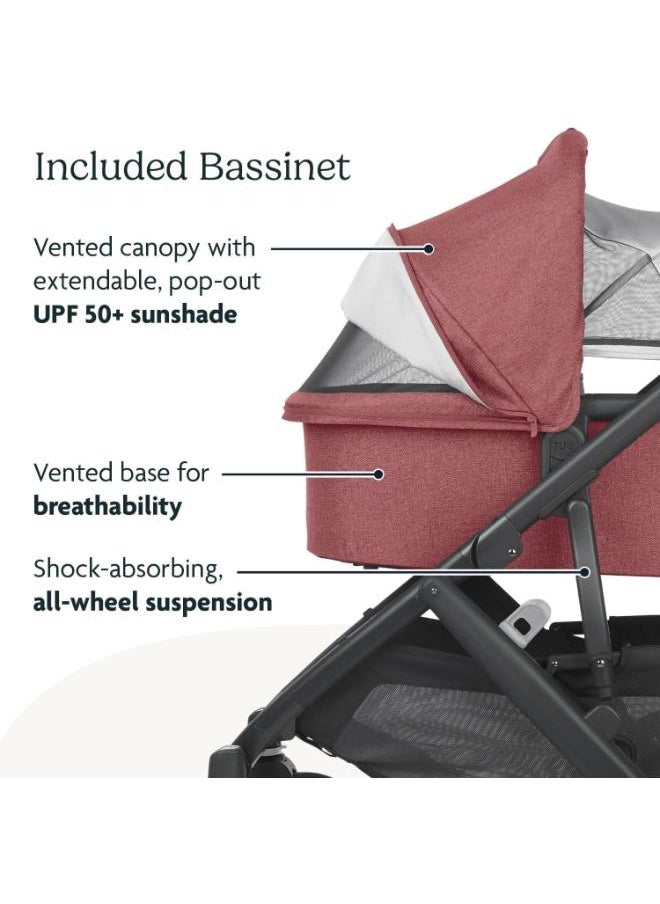 Vista V2 Stroller Convertible Single To Double System/Bassinet, Toddler Seat, Bug Shield, Rain Shield, And Storage Bag Included Lucy (Rosewood Melange/Carbon Frame/Saddle Leather)