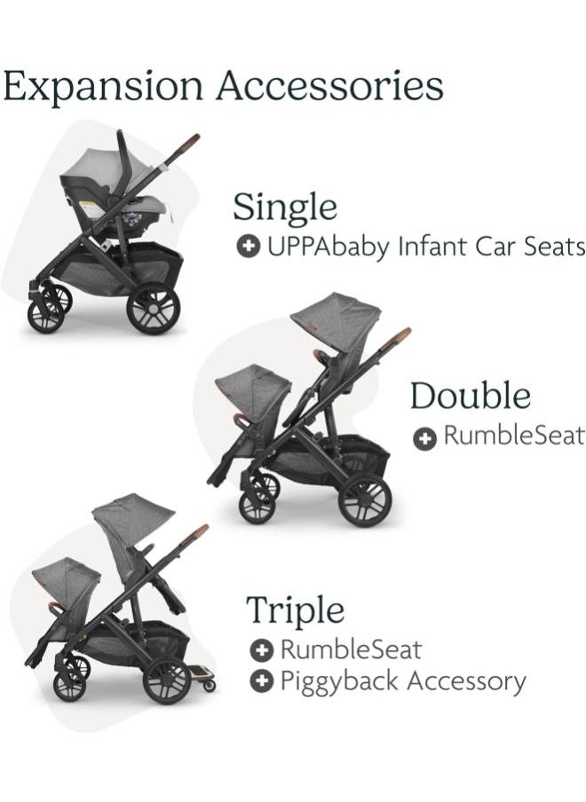 Vista V2 Stroller Convertible Single To Double System/Bassinet, Toddler Seat, Bug Shield, Rain Shield, And Storage Bag Included Lucy (Rosewood Melange/Carbon Frame/Saddle Leather)