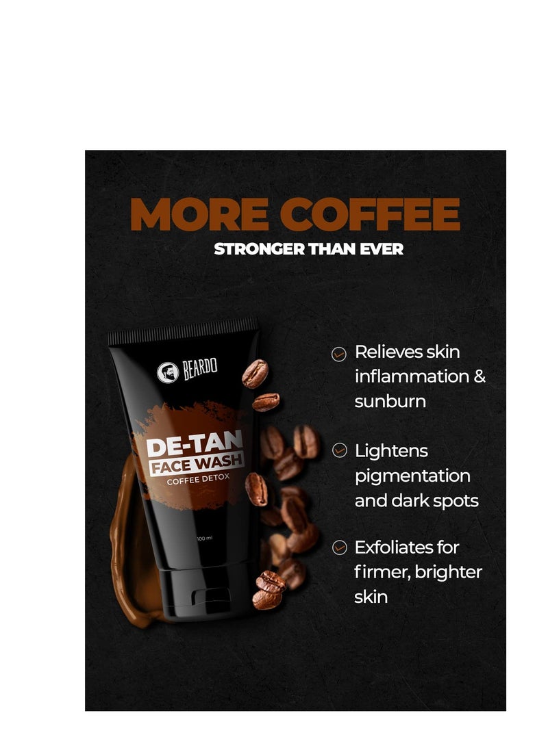 Beardo DeTan Face Wash for Men | With Vitamin E, Aloe Vera & Coffee | All in One Tan removal Face Wash for Men | Exfoliates, Brightens and Hydrates Skin | All Skin type | 100ml