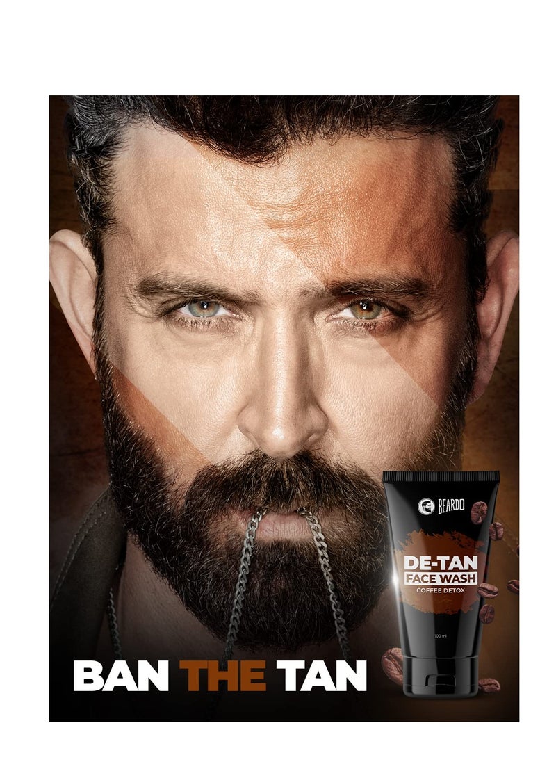 Beardo DeTan Face Wash for Men | With Vitamin E, Aloe Vera & Coffee | All in One Tan removal Face Wash for Men | Exfoliates, Brightens and Hydrates Skin | All Skin type | 100ml