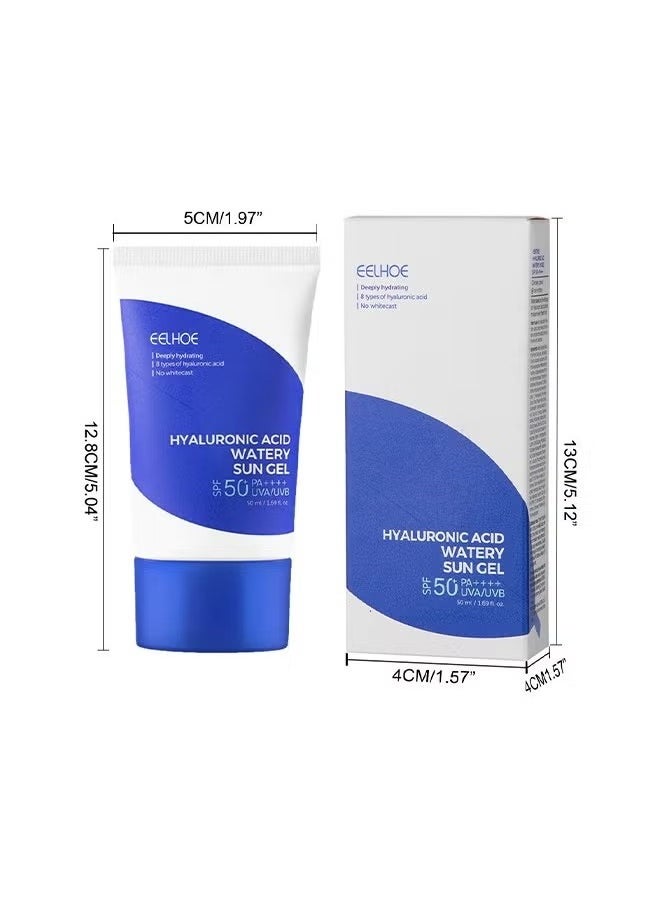 Hyaluronic Acid Watery Sun Gel Spf 50+ Pa++++ , Natural Moisturizing Sunscreen, Sun Protection Cream for Face,Water Resistant and Non-Greasy Sunscreen, Against Uva&Uvb Radiation 50ml