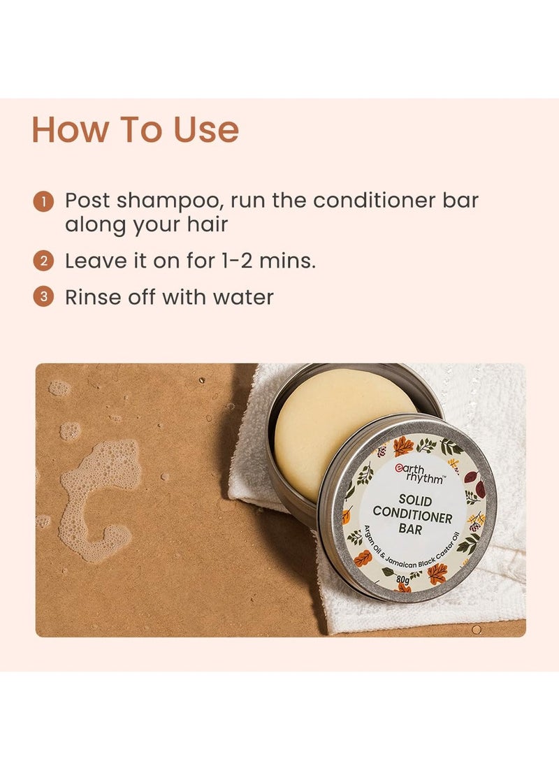 Earth Rhythm Argan Conditioner Bar, | Deep Conditions Hair, Balance Scalp pH levels, Prevent Dryness, Boost Shine, Certified Natural, Plastic Free - 80g