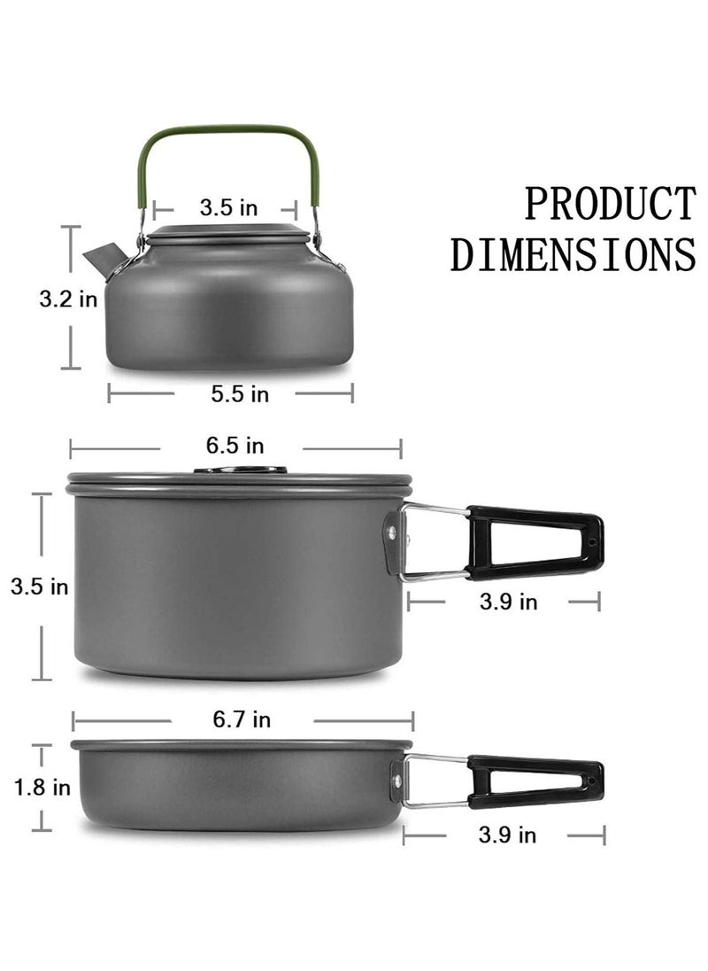 Aluminum Outdoor Camping Cookware Set, Folding Cookset Camping, Lightweight Pans with Mesh Set Bag for Backpacking, Hiking, Picnic