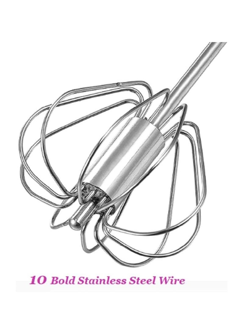 Stainless Steel Whisks, Hand Push Whisk Blender Semi-Automatic Whisk Mixer Egg Milk Beater Milk Frother Rotating Push Whisk Mixer for Blending, Whisking, Beating & Stirring (10 inches)