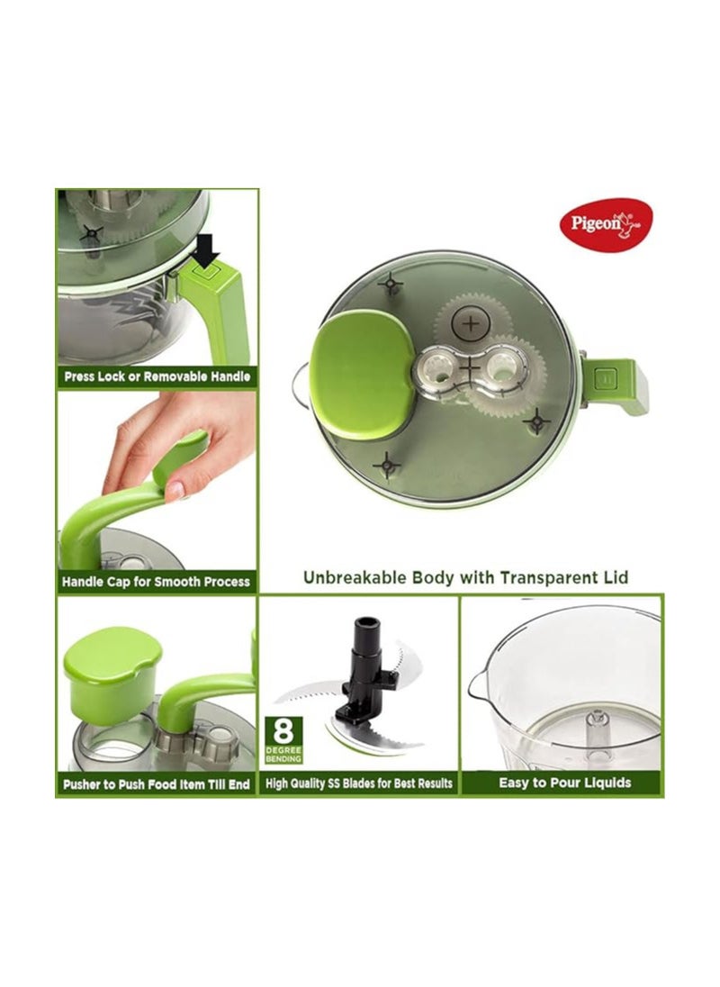 Pigeon by Stovekraft Tornado Turbo Manual Chopper 1.5 L Used for Chopping, Atta Kneader, Slicing, Shredding and Whipping - Green, Large