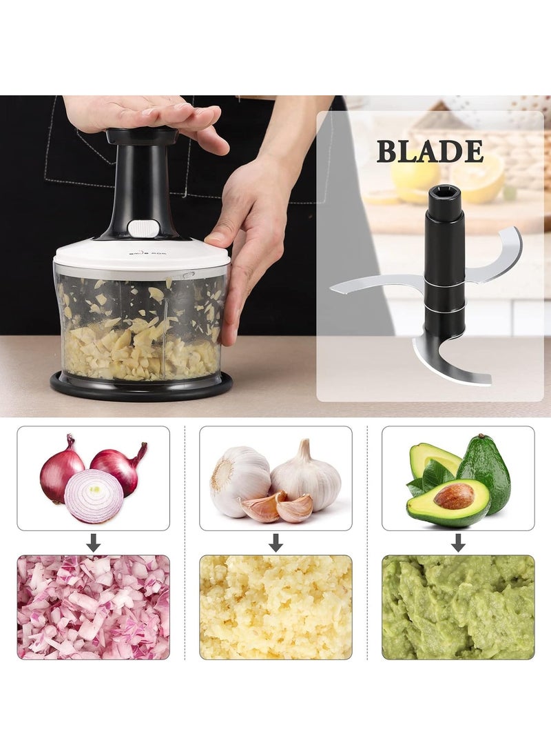 Vegetable Chopper Food Chopper, Quick Hand Express Chopper, Pro Food Cutter, Easy to Chop Vegetables, Fruits, Herbs ,Salsa，Puree, Salad, Pesto, 1.2L(White)