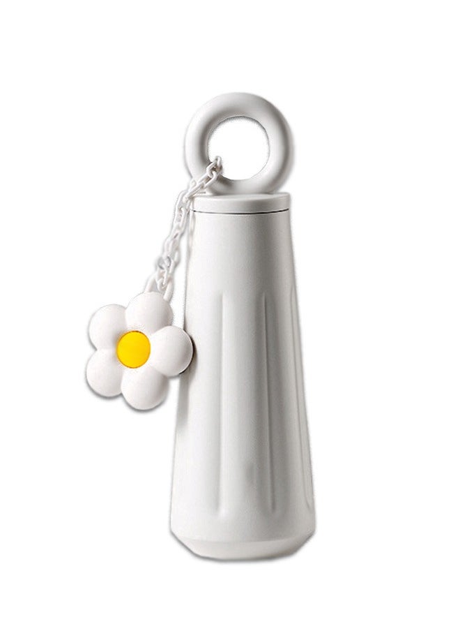 Handheld Insulated Water Bottle with Decorative Pendant - 450ml, Holiday Gift for Girls, White