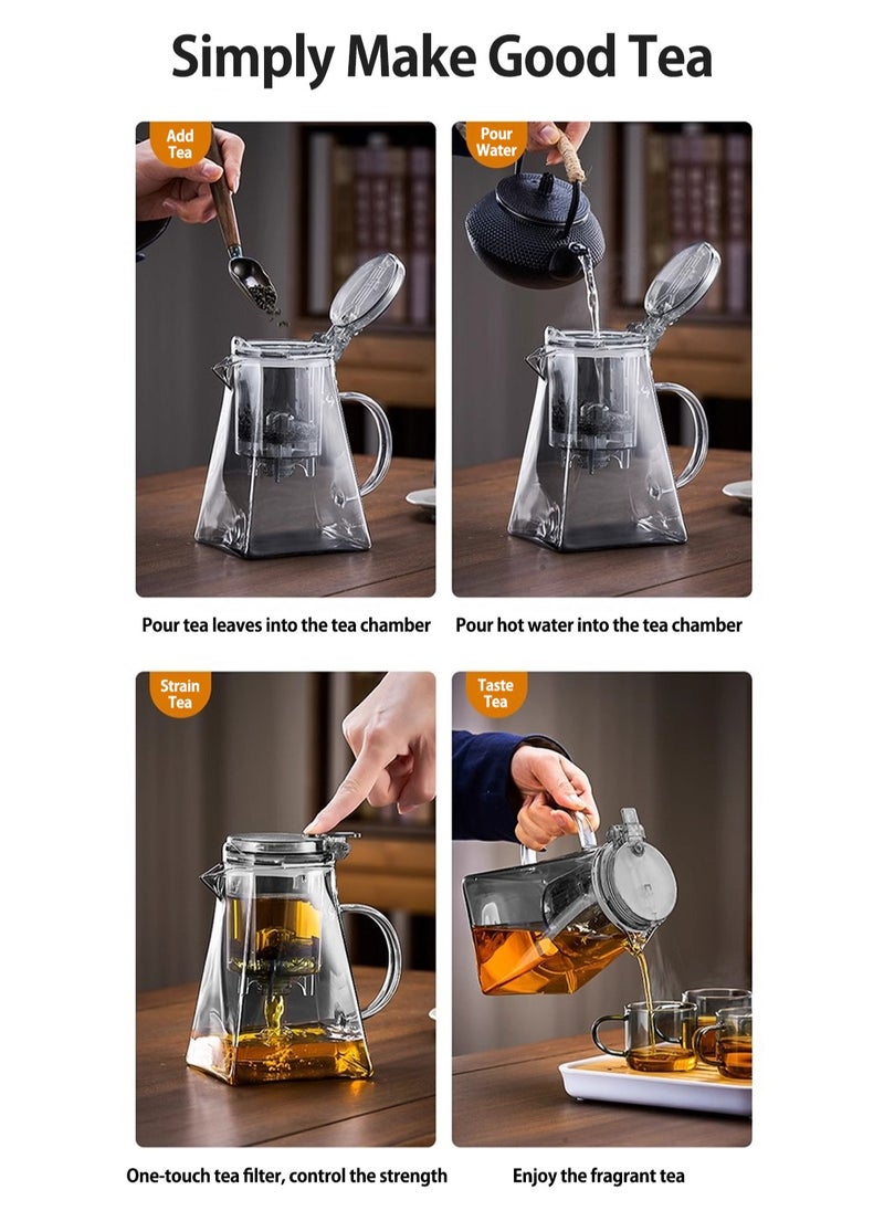 750ML detachable glass teapot, one click automatic water outlet, high temperature resistant tea separation filter. Tea set that can filter tea leaves can be used as a tea set gift