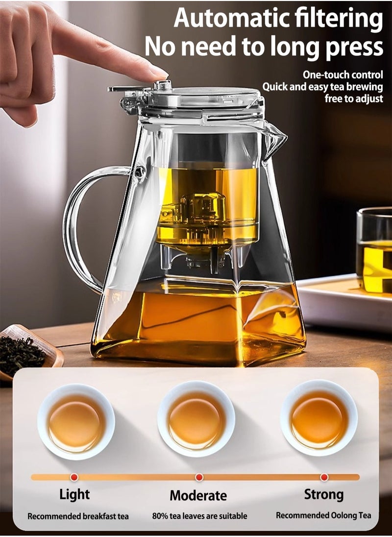 750ML detachable glass teapot, one click automatic water outlet, high temperature resistant tea separation filter. Tea set that can filter tea leaves can be used as a tea set gift