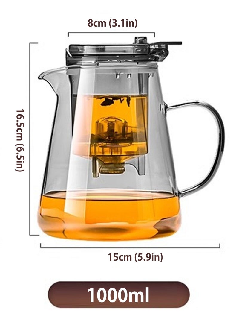 1000ML detachable glass teapot, one click automatic water outlet, high temperature resistant tea separation filter. Tea set that can filter tea leaves can be used as a tea set gift