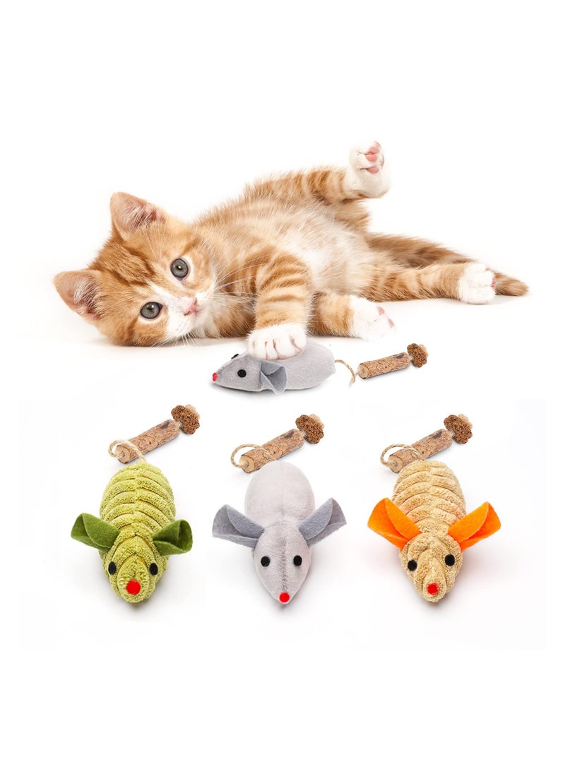 3Pcs Catnip Mice Toys, Silvervine Interactive Cat Toy Indoor Cat Exercise Toy Kittens Dental Chew Toy Matatabi Plush Animals Catnip Enrichment Toy Interactive Kitten Play for Exercise