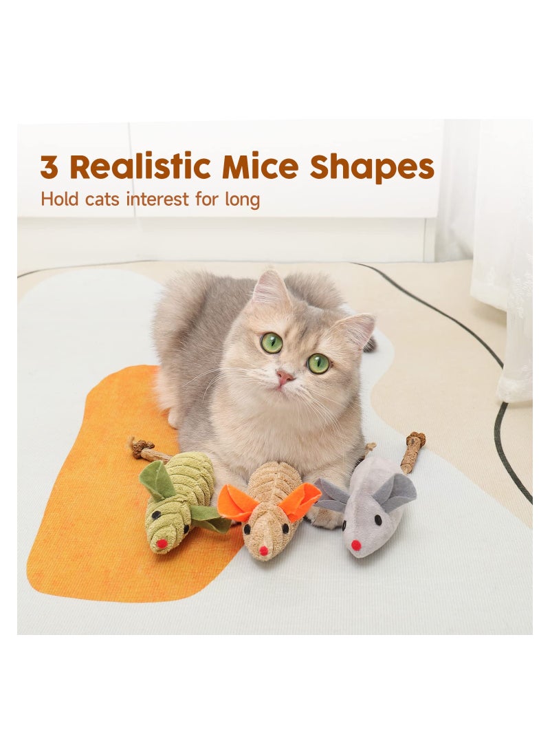 3Pcs Catnip Mice Toys, Silvervine Interactive Cat Toy Indoor Cat Exercise Toy Kittens Dental Chew Toy Matatabi Plush Animals Catnip Enrichment Toy Interactive Kitten Play for Exercise