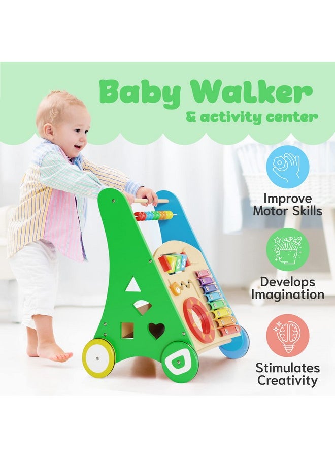 Wooden Push And Pull Learning Walker For Toddlers Boys And Girls - With Multiple Activity Center - Adjustable Speed Feature - Birthday Gift-Baby Toys - Kids’ Activity Push Toy