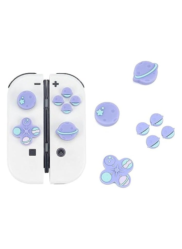 Cute Cross D-Pad Button Caps Silicone Thumb Grips Set, ABXY Key Buttons Sticker Joystick Cover Caps Compatible with Switch/OLED - Happy Planet