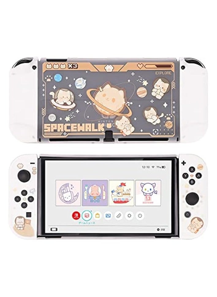 Protective Case Slim Cover Case Compatible with Nintendo Switch OLED and Joy-Con - Shock-Absorption and Anti-Scratch - Space Cat