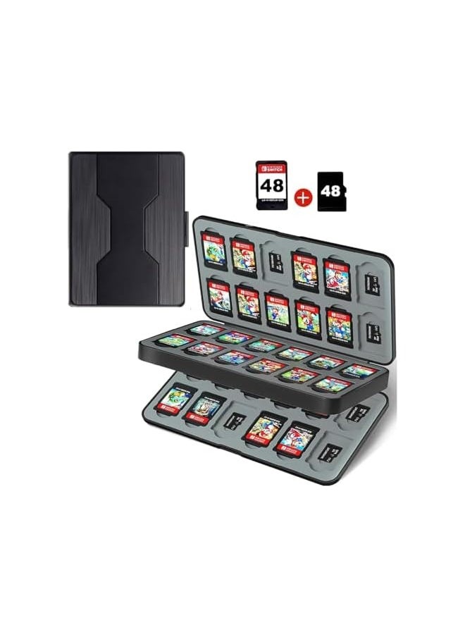 Nintendo Switch Game Card Case - Black Nintendo Switch Game Holder for Nintendo Switch Cartridge Case with 48 Game Card Slots & 48 Micro SD Card Slots, Switch Card Case- Hard Shell