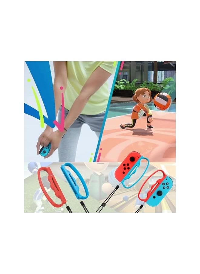 Switch Sports Accessories Bundle - 10 in 1 Family game Kit for Nintendo Switch Sports & OLED Games : Joycon Grip for Mario，Wrist Dance Bands & Leg Strap,Comfort Grip Case And Tennis Rackets