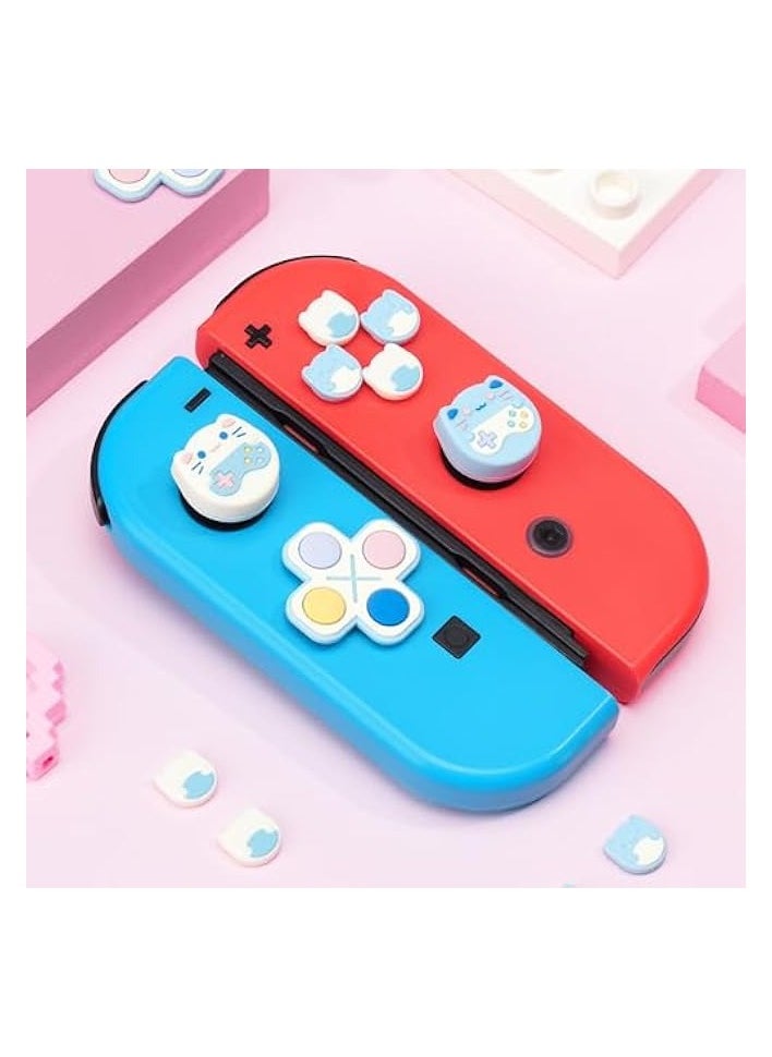 Silicone Cross D-Pad Button Caps Set Joystick Cover - ABXY Key Buttons Sticker Compatible with Switch/OLED Game Console - Gaming Cat