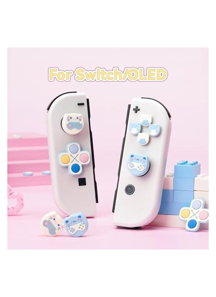 Silicone Cross D-Pad Button Caps Set Joystick Cover - ABXY Key Buttons Sticker Compatible with Switch/OLED Game Console - Gaming Cat