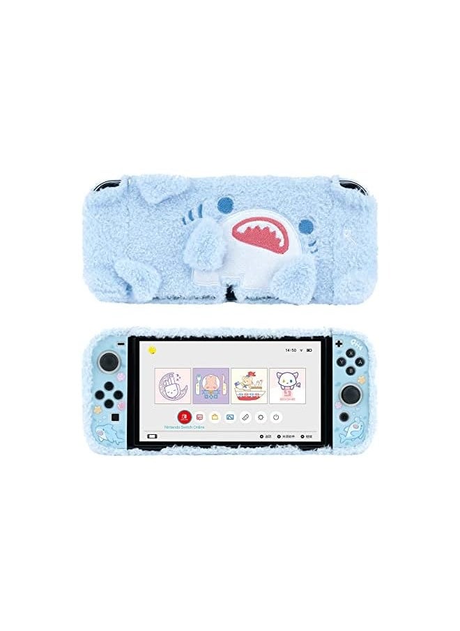 Cute Plush Protective Case Cover - Shock-Absorption and Anti-Scratch Skin Case Compatible with Switch OLED Model - Plush Shark